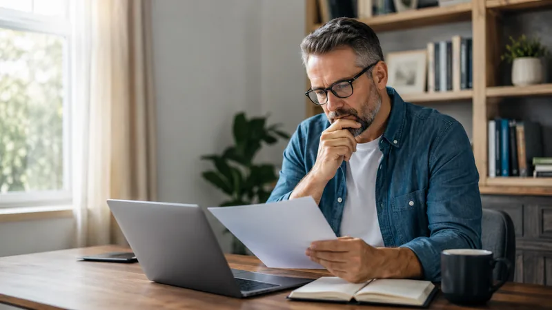 Protective Life insurance guide - Mallard Mortgage Protection Man at a home desk reviewing life insurance paperwork on a laptop