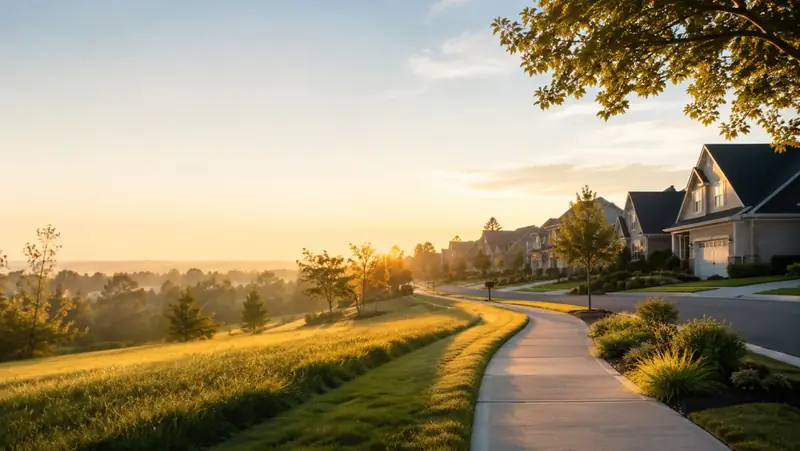 Term life insurance guide for homeowners - Mallard Mortgage Protection Neighborhood at sunrise representing term life insurance for homeowners