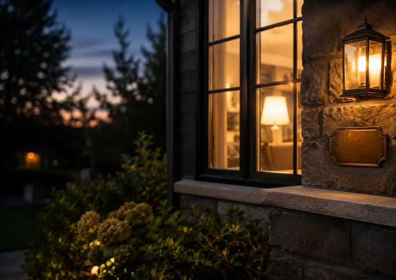 Mortgage insurance in case of death guide - Mallard Mortgage Protection Warm lantern and lit window of a stone home at dusk representing mortgage insurance in case of death