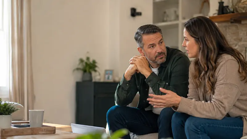 Transamerica life insurance guide - Mallard Mortgage Protection Couple talking together at home while reviewing life insurance options