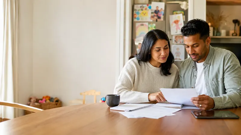 Mortgage life insurance companies guide - Mallard Mortgage Protection Couple at their kitchen table reviewing mortgage and insurance paperwork