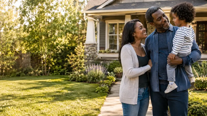 Lincoln National life insurance guide - Mallard Mortgage Protection Family standing together outside their home