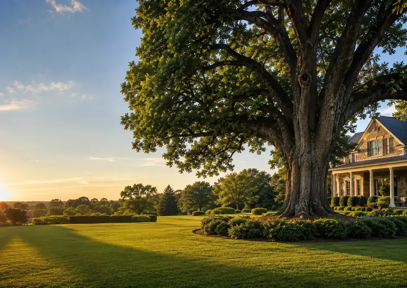 Whole life insurance guide for homeowners - Mallard Mortgage Protection Home at sunset under a large oak tree representing whole life insurance