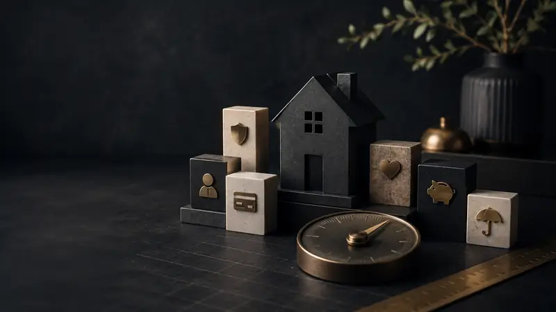 Mortgage protection insurance calculator guide - Mallard Mortgage Protection Model home with brass icons and gauge on a dark surface representing a mortgage protection insurance calculator